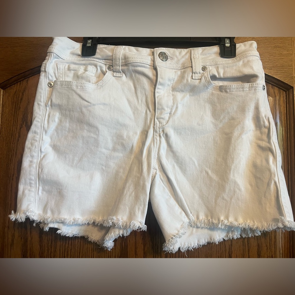 Seven7 White Jean Shorts Distressed Frayed Hem
